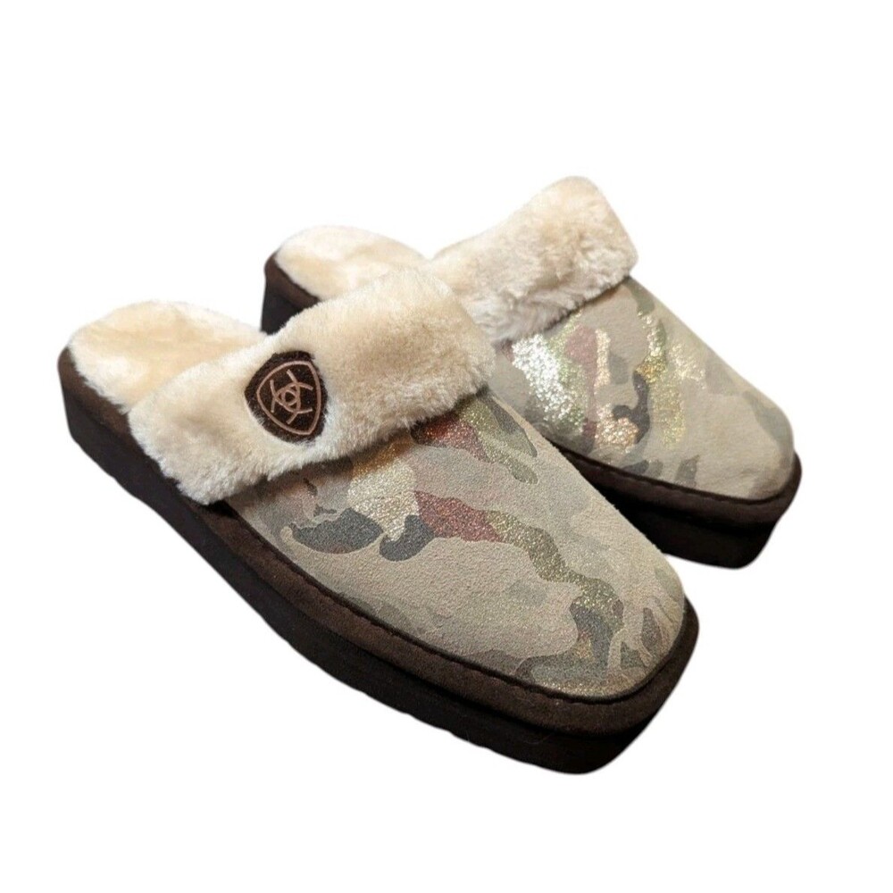 Ariat Jackie Square Toe Stack Exotic Slippers Camo Glitter women’s size 7